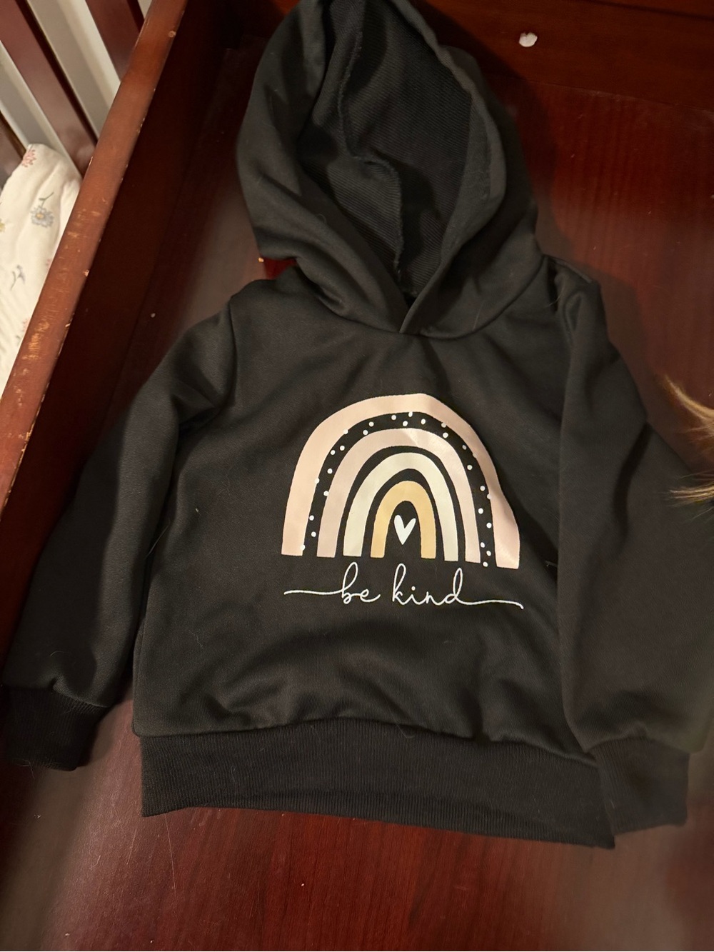 Kids Black Hoodie with 'Be Kind' Rainbow Graphic
